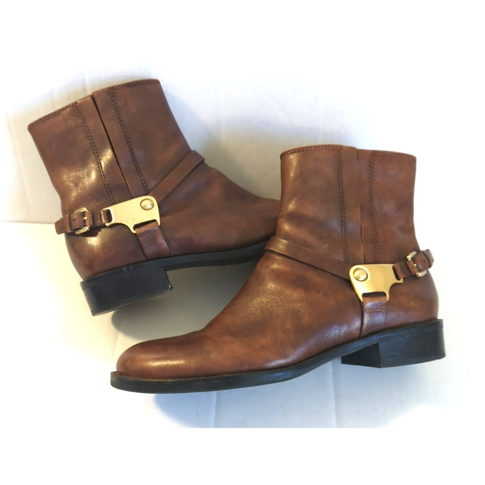 ECCO Brown Leather Harness Ankle Boots Women 8.5 Comfort Western Flair Polished